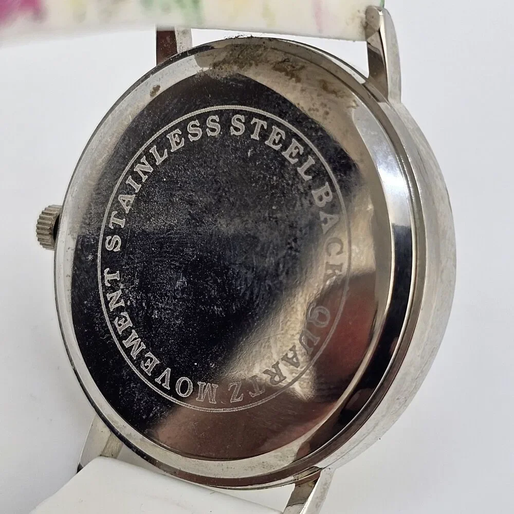 Women's 40MM Watch Gray Dial Case Flowers Plastic Band Straps New Battery‎